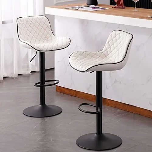 Produktbild: YOUNUOKE Barhocker 2er Set Weiß Barstuhl Kunstleder mit Lehne Moderne Thekenhocker mit Rückenlehne und Fußstütze Küchenhocker Höhenverstellbar 360° Drehbar Barstühle für Kücheninseln Bar