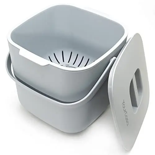 Produktbild: YourCasa Biomülleimer Küche - 4L - Komposteimer für alltäglichen Biomüll Behälter - Spülmaschinenfest - Geruchsdicht - Sieb - Bio Mülleimer klein mit Deckel Eimer Bioabfallbehälter Biotonne (4L Grau)