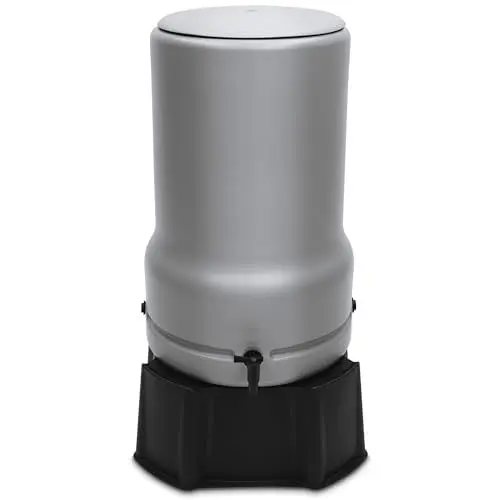 Produktbild: YourCasa Regentonne 110L (RainBell) mit Standfuss, Deckel & Wasserhahn - Regenfass Frostsicher aus Kunststoff - Regenwassertonne - Regenwassertank Garten Wassertank Regensammler Wasserfass (Grau,110L)