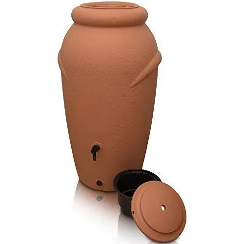 Produktbild: YourCasa Regentonne 210 Liter (Amphore Design) Regenfass Frostsicher aus Kunststoff - Regenwassertonne mit Wasserhahn - Regenwassertank Garten Regenwassersammler Wasserfass Wassertonne (Terracotta)