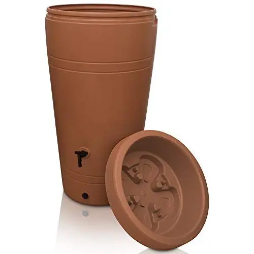 Produktbild: YourCasa Regentonne 230 Liter (Decore) inkl. Anschlusset - Regenfass Frostsicher aus Kunststoff mit Wasserhahn - Regenwassertonne Wasserfass Regenwassertank Wassertonne für Garten (Terracotta)