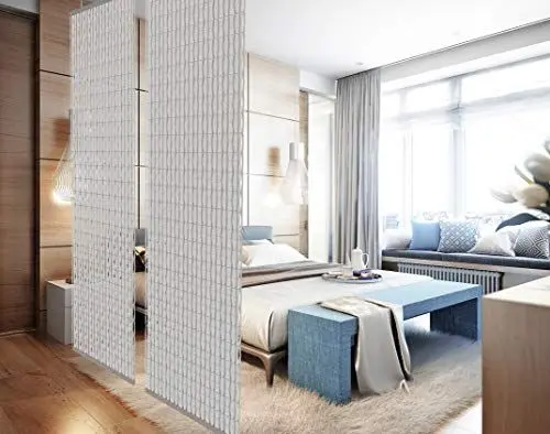 Produktbild: YourCasa - Raumteiler hängend (Designelement) Blickfang und Dekoration in jedem Raum | Trennwand ist Lichtdurchlässig - Raumtrenner 118 x 240 cm- Paravent bietet Sichtschutz - Multifunktional (Weiss)