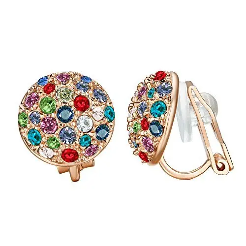 Produktbild: Yoursfs glitzernden runden Half Ball Anhängen Ohrringe für Frauen 18 Karat Roségold plattiert Retro Multi Farbe Ohrringe rot blau lila rosa CZ Modeschmuck Mädchen Geschenk
