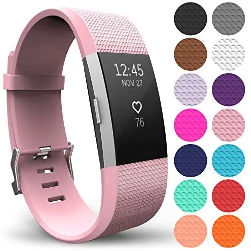 Produktbild: Yousave Accessories Armband Kompatibel mit Fitbit Charge 2, Ersatz Fitness Armband und Uhrenarmband, Silikon Sportarmband und Fitnessband, Wristband Armbänder für Fitbit Charge2 - Groß, Pastell Rosa