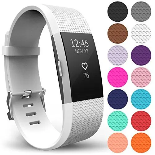 Produktbild: Yousave Accessories Armband Kompatibel mit Fitbit Charge 2, Ersatz Fitness Armband und Uhrenarmband, Silikon Sportarmband und Fitnessband, Wristband Armbänder für Fitbit Charge2 - Groß, Weiß