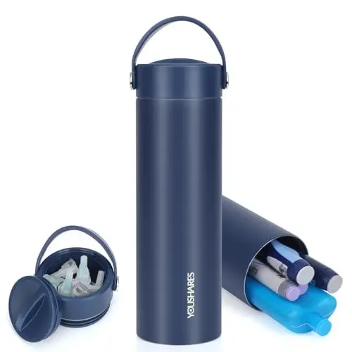 Produktbild: YOUSHARES Insulin Pen Kühltasche - Tragbare TSA Etui für Insulinpens, Epipen, Spritzen, Insulin und andere Diabetes Zubehör - Medikamente Kühlbox Klein auf Reise mit Kühlakkus (Marineblau)