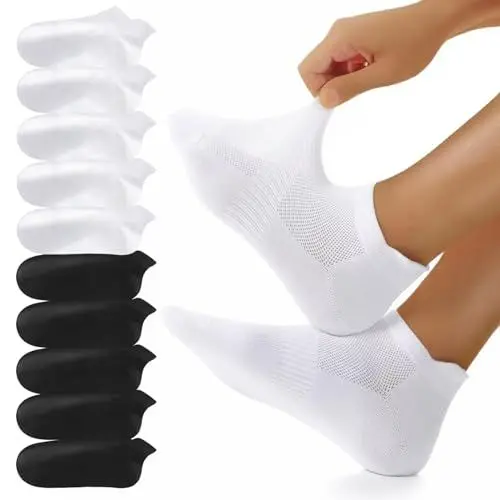 Produktbild: YouShow 10 Paar Sneaker Socken Herren Damen Kurze Socken Baumwolle Sportsocken Atmungsaktive Laufsocken Schwarz Weiß 43-46
