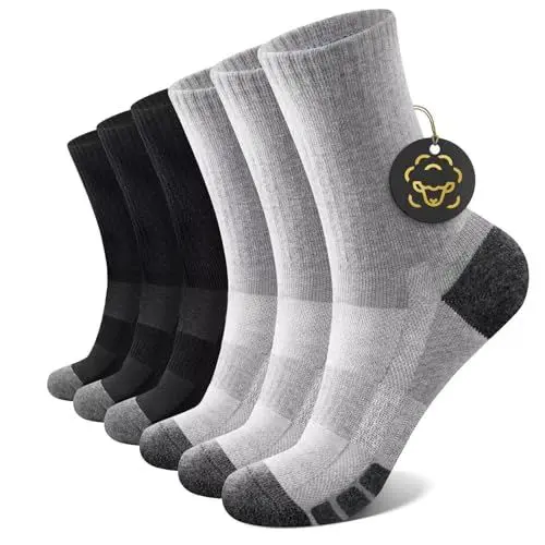 Produktbild: YouShow 3 Paar Merino Wandersocken Herren Damen Gepolstert Anti-Blasen Outdoor Trekking Socken Thermo Sportsocken 50% Wolle Schwarz Grau 39-42