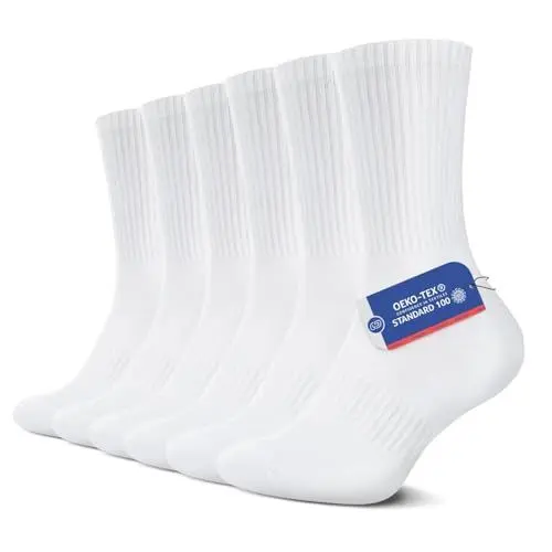 Produktbild: YouShow 6 Paar Weiß Tennissocken Herren Damen Classic Sportsocken Cushioned Crew Socken 35-38