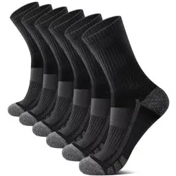 Produktbild: YouShow Herren Tennissocken 6 Paar Crew 43-46 Weich Atmungsaktiv Wandersocken Gepolstert Sportsocken Damen Socken Schwarz Baumwollsocken
