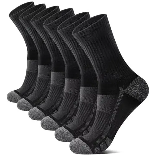 Produktbild: YouShow Herren Tennissocken 6 Paar Crew 43-46 Weich Atmungsaktiv Wandersocken Gepolstert Sportsocken Damen Socken Schwarz Baumwollsocken
