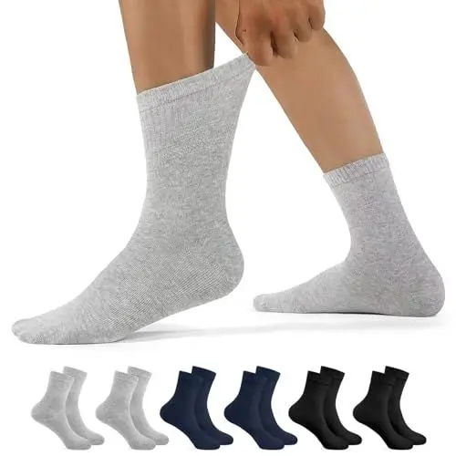 Produktbild: YouShow Diabetikersocken Dunkle Farbkombination 6 Paar ohne Gummi Komfortbund Herren Damen Hochwertiger Baumwolle Diabetiker Socken 35-38