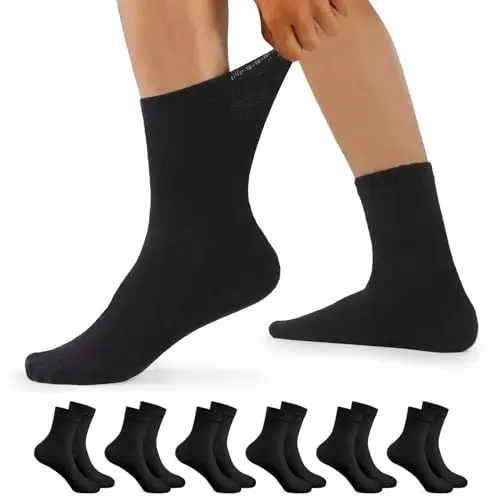 Produktbild: YouShow Diabetikersocken Herren Damen 6 Paar ohne Gummibund Komfortbund extra weit Baumwolle Diabetiker Socken Schwarz 43-46