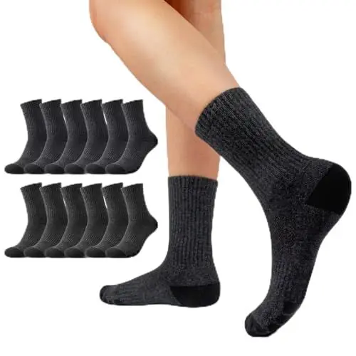 Produktbild: YouShow Herren 43-46 Tennissocken 6 Paar Crew Baumwollsocken Weich Atmungsaktiv Wandersocken Gepolstert Damen Socken Dunkelgraue Sportsocken