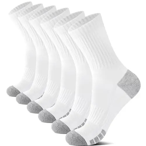Produktbild: YouShow Herren 43-46 Tennissocken 6 Paar Crew Weich Atmungsaktiv Wandersocken Gepolstert Damen Socken Weiß Baumwollsocken Sportsocken