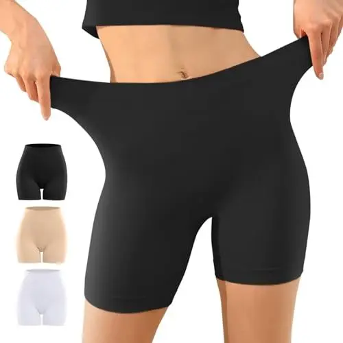 Produktbild: YouShow Radlerhose Damen Anti Scheuern Unterhosen mit Kurz Bein Unter Kleid Rock 3er Pack Boxershorts Kurz Leggings Beige Schwarz Weiß XL