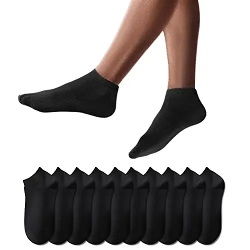 Produktbild: YouShow Sneaker Socken Herren Damen 10 Paar Kurze Halbsocken Quarter Baumwolle Unisex Schwarz,43-46