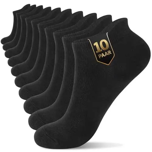 Produktbild: YouShow Sneaker Socken Herren & Damen bio Baumwolle 10 Paar Sneakersocken Kurze Socken Sportsocken Halbsocken Socks Unisex Schwarz 35-38
