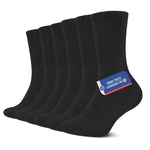 Produktbild: YouShow Socken Herren Damen 6er Pack Schwarz Crew Sportsocken mit Frotteesohle Tennissocken Cushioned 35-38