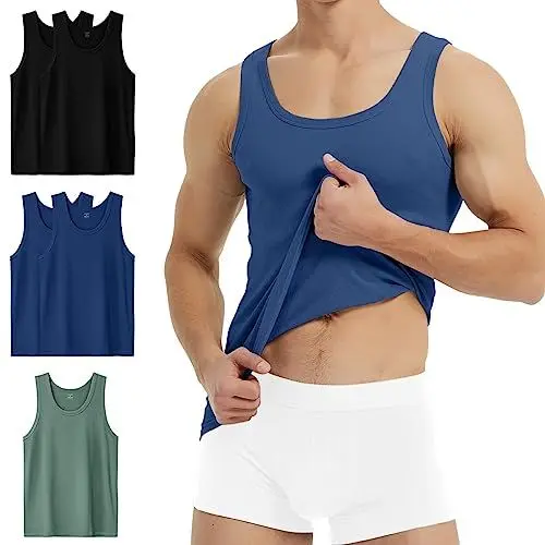 Produktbild: YouShow Sportunterhemden Herren Tank Top 5er Packs Feinripp Baumwolle Athletic T-Shirt M Schwarz 2 Marine 2 Olive 1