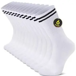 Produktbild: YouShow 6 Paar Sportsocken Crew Damen Atmungsaktiv Socken Herren 39-42 Baumwollsocken Weiß Retro Tennissocken