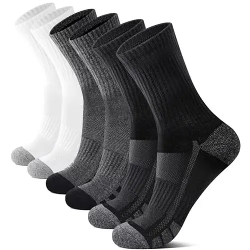 Produktbild: YouShow 6 Paar Sportsocken Damen 39-42 Weich Crew Tennissocken Gepolstert Atmungsaktiv Socken Baumwollsocken Herren Schwarz Weiß Dunkelgraue Wandersocken