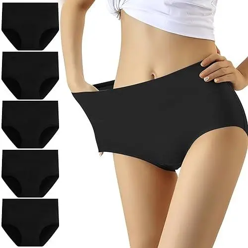 Produktbild: YouShow Unterhosen Damen 5er Pack Baumwolle Hohe Taille Unterwäsche Slip Stretchanteil(Schwarz,L)