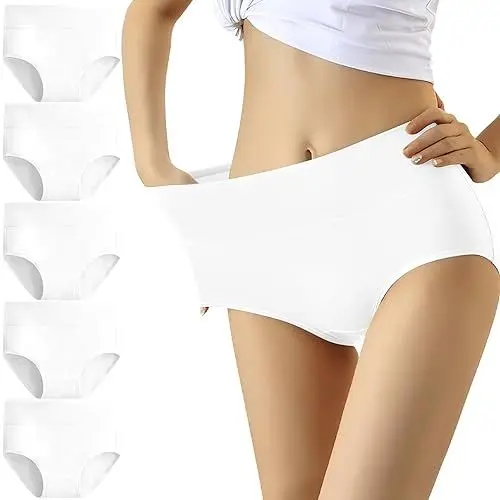Produktbild: YouShow Unterhosen Damen 5er Pack Baumwolle Hohe Taille Unterwäsche Slip Stretchanteil(weiß,M)