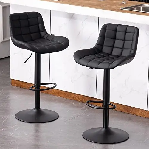 Produktbild: YOUTASTE Barhocker 2er Set, Höhenverstellbar Barstuhl mit Lehne, 360° Drehstuhl mit Kunstleder und Weiches Sitzkissen, Küchenstühle, Schwarz (Quadratisch)