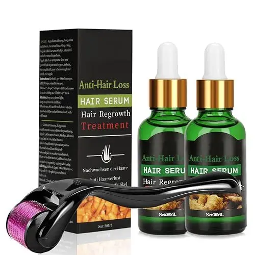 Produktbild: Youufangg Dermaroller Set Microneedling mit 2-Sätze Haar Wachstum Serum,Anti Haarausfall,Haarwuchsmittel, 1-Sätze 0,5mm Professionell Titan-Nadeln Hautroller für aus Neues Haarwachstum Stimuliert