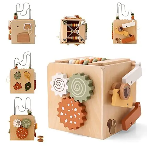 Produktbild: Youuys Motorikwürfel Aktivitätswürfel aus Holz 5 in 1, Motorikspielzeug, Baby Spielzeug Motorikschleife, Holzspielzeug Activity Center, Montessori Lernspielzeug für Kleinkinder Baby