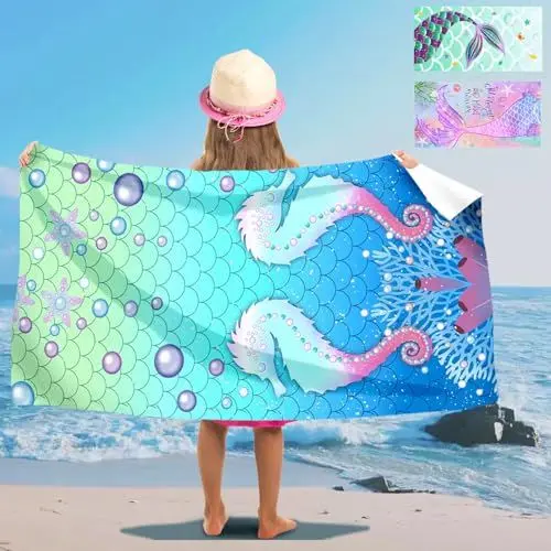 Produktbild: YOUWOSHE Microfaser Strandhandtücher, 75x150 cm Seepferdchen Badetuch Mädchen, Mikrofaser Kinderhandtuch, Ultra Saugfähig, Schnell Trocknend Badetuch, Seepferdchen Handtuch für Strand Reise Schwimmen
