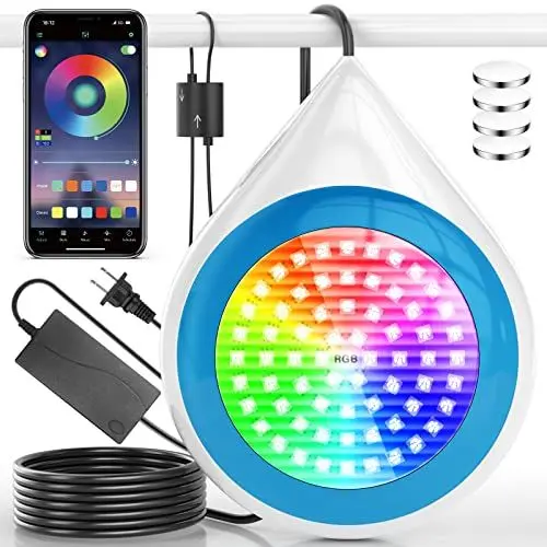 Produktbild: YOUYE RGB LED Poolleuchten für oberirdische Pool IP68 wasserdicht 12 V Hanging RGB Farbwechseln Sie dimmbare Unterwasser Tauchbeleuchtung mit App Steuerung für Stahlrahmenpool 16.4ft Kabel kompatibel