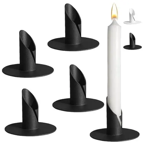 Produktbild: YOUYIKE 4-teiliges Kerzenständer-Set, Retro Candlelight Dinner Kerzenhalter, Metall, Schwarz, Stabkerzenhalter für Halloween Party, Wohn- und Esszimmer, Kamindekoration