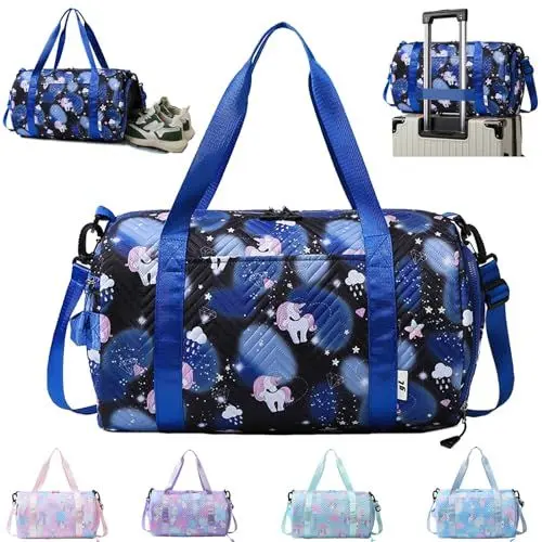 Produktbild: YOUYIKE Sporttasche Mädchen, Einhorn Yogatasche, Reisetasche Kinder, Schwimmtasche, Wasserdicht Turnbeutel, Gym Bag, Sportrucksack, Trainingstasche mit Schuhfach & Nassfach, Schwarz