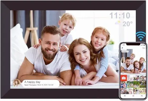 Produktbild: YOUYU Digitaler Bilderrahmen 10 Zoll WiFi, Touch Elektronischer Bilderrahmen, Digitaler Fotorahmen mit 32GB Speicher, Teilen von Fotos Diashow und Videos überall über Frameo APP - Schwarz