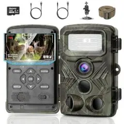 Produktbild: YOVOCA Wildkamera 2.7K 48MP, Wildkamera mit Bewegungsmelder Nachtsicht IP66 Wasserdicht Wildtierkamera mit 32GB SD Karte 130° Weitwinkel 950nm Nachtsichtkamera Tierbeobachtungskamera