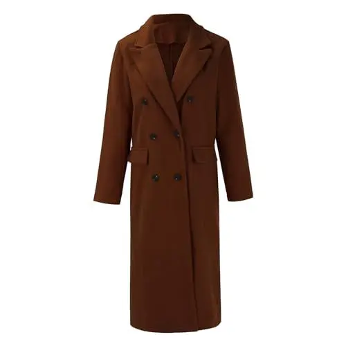 Produktbild: Yowablo Damen Mantel Winter Revers Wollmantel Trench Jacket Long Overcoat Outwear (Brown-e, M)