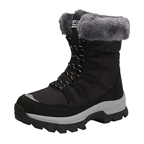 Produktbild: Yowablo Damen Stiefeletten Worker Boots Rutschfester, wasserdichter, warmhaltender Stiefeletten-Freizeitschuh mit Schnürung (41 EU,Schwarz)