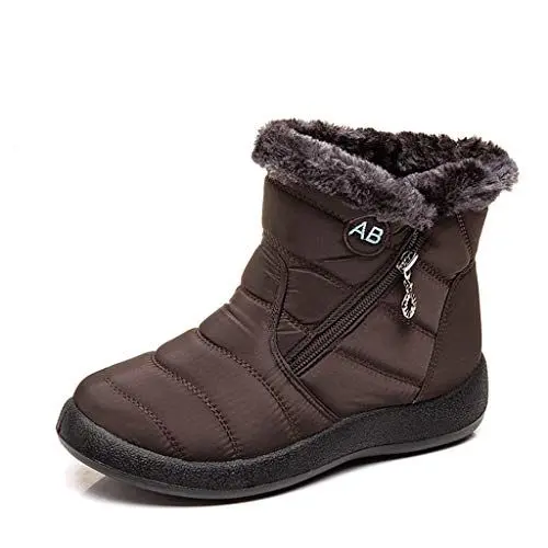 Produktbild: Yowablo Damen Winterstiefel Wasserdicht Warm gefütterte Schneestiefel Winterschuhe Winter Kurzschaft Stiefel Boots Schuhe Mit diagonalem Reißverschluss (38 EU,1- Braun)