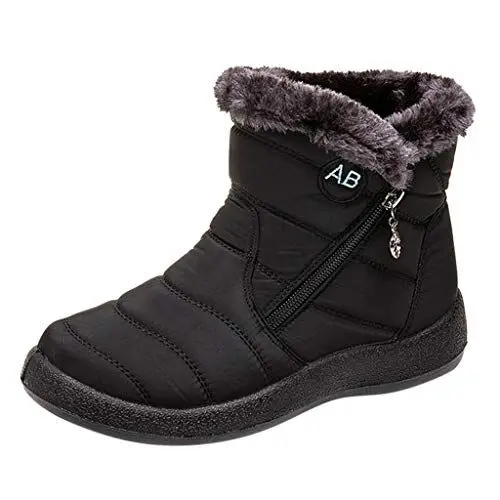 Produktbild: Yowablo Damen Winterstiefel Wasserdicht Warm gefütterte Schneestiefel Winterschuhe Winter Kurzschaft Stiefel Boots Schuhe Mit diagonalem Reißverschluss (41 EU,1- Schwarz)