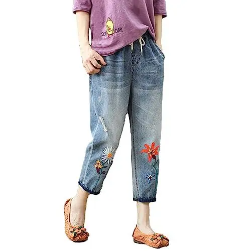 Produktbild: Angxiwan Jeans Damen Stretch Boyfriend Stil Pants Weites Bein Freizeithose Stilvolle Hüftjeans Schnitt Straight-Fit Momjeans Große Größen Schlagjeans