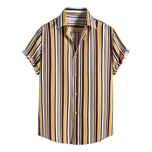 Produktbild: Yowablo Herren Sommer Hawaii Tops Bedruckter Umlegekragen Loses Oberteil Kurzarmhemd Formelles Modeoberteil Hemd Hochkragen Herren (XL,Gelb)
