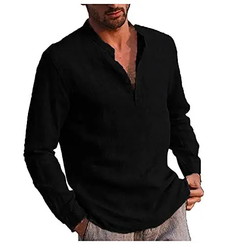 Produktbild: Yowablo Leinenhemd Herren Hemd Herren Langarm Sommerhemd Herren Regular Fit Freizeithemd Herren Leinenhemd Herbst Winter Herren Hemd Langarm Regular Fit Freizeithemd Shirts (XXL,1schwarz)