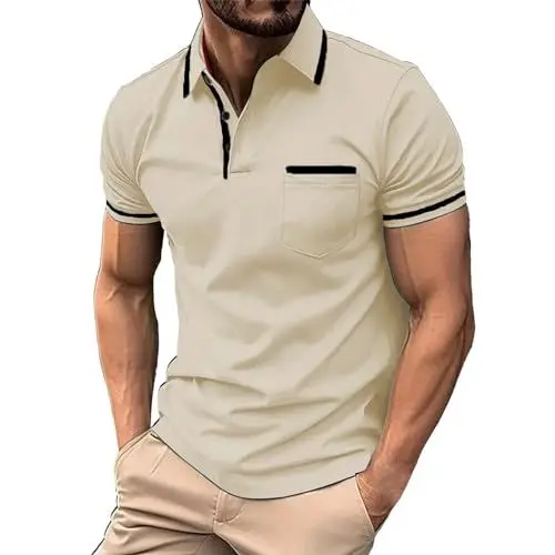 Produktbild: Herren-Polo-Shirts, kurzärmelig, Muskel-Umlegekragen, schmale Passform, kurzärmelig, Farbblock, Baumwolle, Reißverschluss, weiche T-Shirts, seidig, Herren-Poloshirts für Herren, Erwachsene,