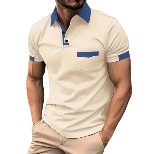 Produktbild: Yowablo Poloshirt Herren Tshirt Herren Poloshirts für Herren Herrenmode Frühjahr und Sommer, lässig, kurzärmelig, Knöpfe, kurzärmelig, T-Shirt-Oberteile (6-Khaki, L)
