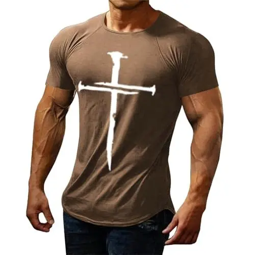 Produktbild: Yowablo T-Shirt Herren Herren Sommer Casual Print T-Shirt Bluse Rundhals Tops (1-Bronze, XXXXL)
