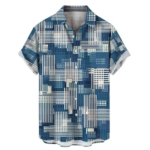 Produktbild: Yowablo hawaiihemd Herren Hawaii Hemd Herren Hemden für Herren, kurzärmelig, lässig, Button-Down-Strand-Blumenhemd Oberteil Retro Hemden Herren (Blue-D, XXL)