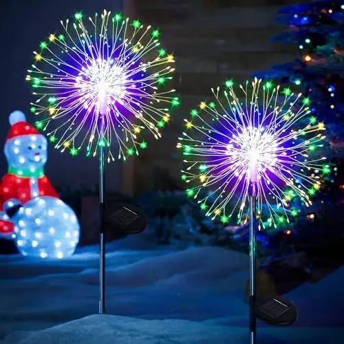 Produktbild: yowin Solarleuchten für Außen Garten 2 Stück 120 LED Solar Pusteblume Gartenbeleuchtung, 8 Modi Solarlampen Gartenstecker Winterfest Solarlicht Feuerwerk für Weg Balkon Blumenkasten Deko - Mehrfarbig