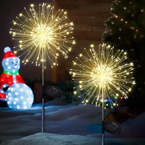 Produktbild: yowin Solarlampen für Außen 2 Stück 120 LED Solarleuchten Pusteblume Gartenstecker, 8 Modi Feuerwerk Gartenbeleuchtung Winterfest Gartenlichter Solar für Balkon Weg Blumenkasten Terrasse Deko